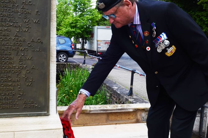 Chris Copeland, a member of the Midsomer Norton and Radstock Branch of the Royal British Legion, lays a wreath at the Midsomer Norton Cenotaph to commemorate the 78th Anniversary of D-Day, on Monday morning.