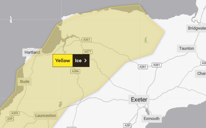 Part of Somerset is covered by a Yellow warning for ice issued by the Met Office