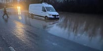 Van stranded in deep water on A38