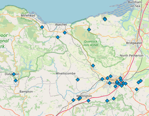 Map of speed enforcement locations in Somerset West and Taunton