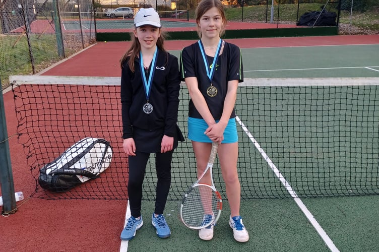 Wellington Tennis club tournament: U14 Girls singles winner, Connie (right)  and runner-up Keira (left). 
