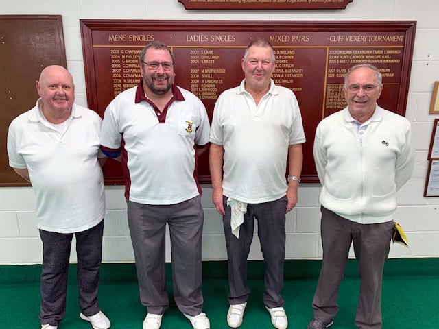 The Upstarts team of Steve Lovell, Mike Copping, John Troake and Skip Tony Gibson