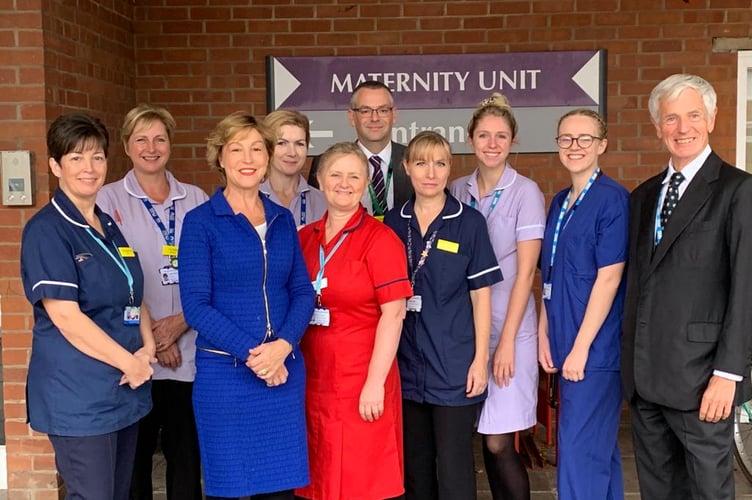 MP Rebecca Pow (third, left) with Musgrove staff celebrating news that a new maternity unit would be built.