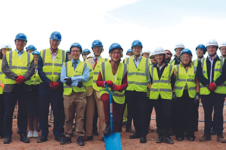 MP Rebecca Pow breaks the ground at the start of work on a new Musgrove Park Hospital surgical unit.