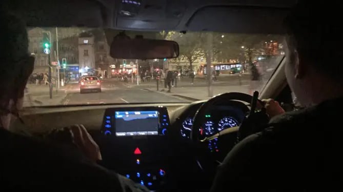 Inside a police car on patrol as part of Operation Calibre.