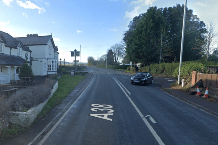 The Heatherton Grange crossroads on the A38 between Wellington and Taunton, where a multi-vehicle crash has been reported.