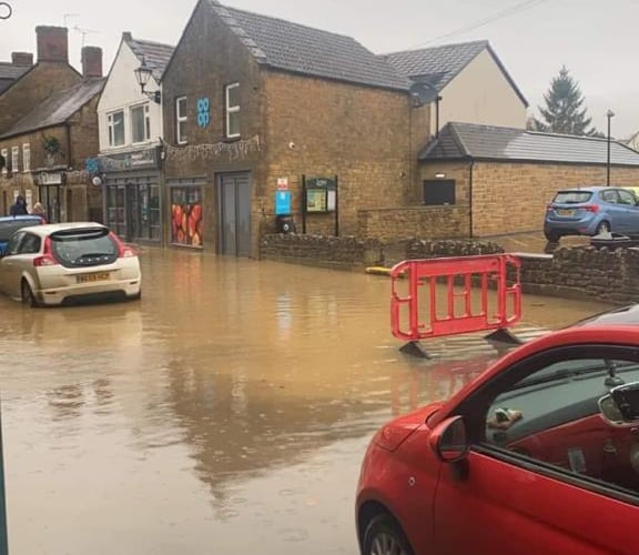 Somerset Council issued this photograph of flooding in a village to illustrate the problems on Monday.