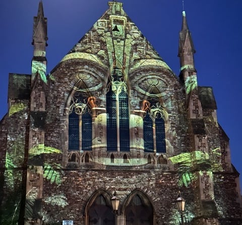 Wellington's United Reformed Church with a video projection by Jon Stay during the town's film festival this year.