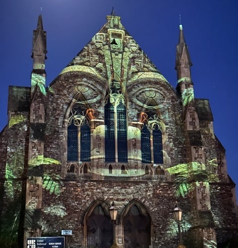 Wellington's United Reformed Church with a video projection by Jon Stay during the town's film festival this year.