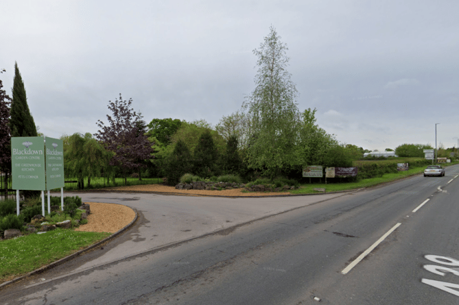 The existing access to Blackdown Garden Centre of the A38 near Wellington.