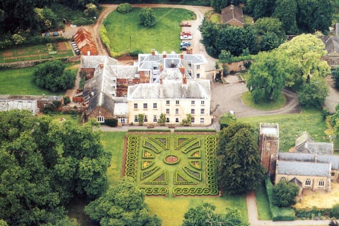 An aerial photograph of Nynehead Court shows its stunning grounds