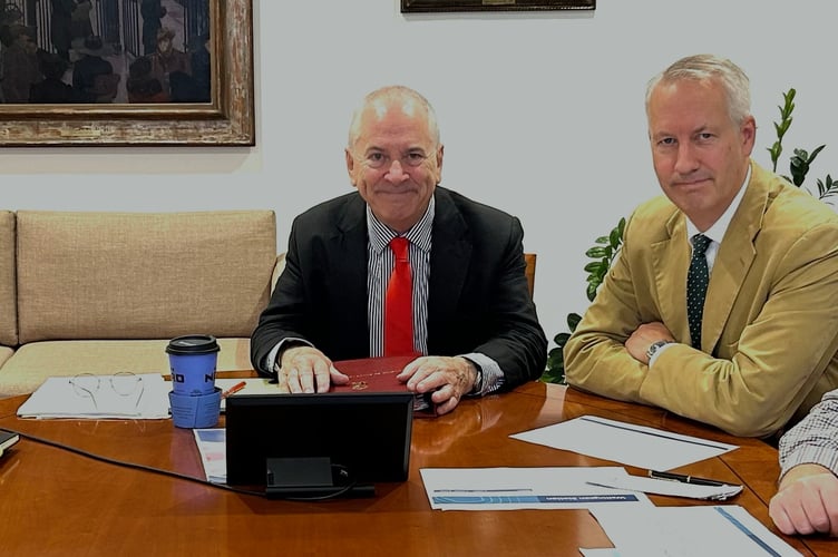 Also attending the meeting with the Minister to support the project were Mr Amos’s Transport Advisor and former strategic planner at Network Rail, David Northey (right) and the Lead Member for Transport on Somerset Council, Cllr Richard Wilkins (left) (Photo: Gideon Amos MP Press Office)