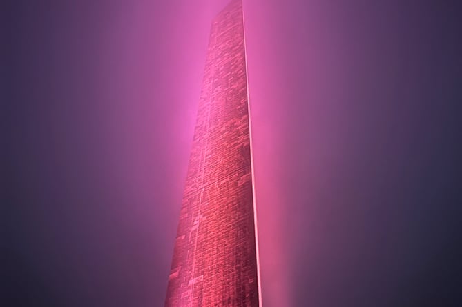 Wellington Monument turns pink for Organ Donation Week (Photo: Somerset NHS Foundation Trust)