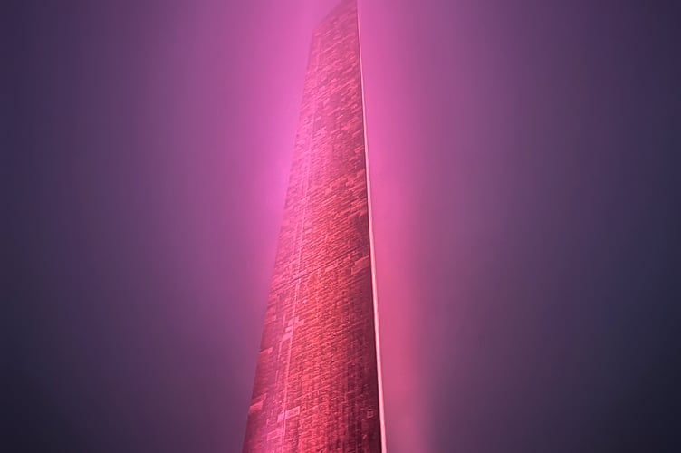 Wellington Monument turns pink for Organ Donation Week (Photo: Somerset NHS Foundation Trust)