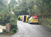 Police close road as van overturns near Wellington