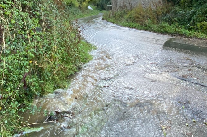 Roads were turned into rivers on the Blackdown Hills above Wellington.