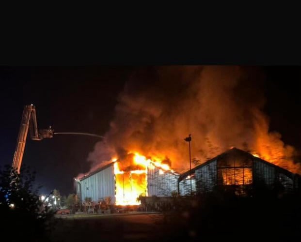 The Old Well garden centre ablaze this morning