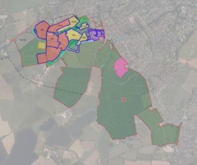 Map showing the extent of the Orchard Grove house-building (red and yellow), the new primary school site (pink) and the fallowed land (green) (Picture: Somerset West and Taunton Council)