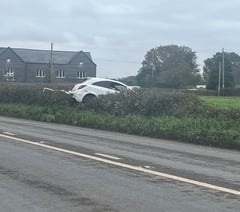 Police statement after Vauxhall Corsa ends up in hedge on A38