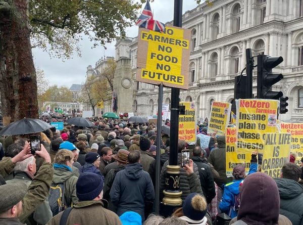 Farmers gather in central London to call on government to take action against new "tractor tax"