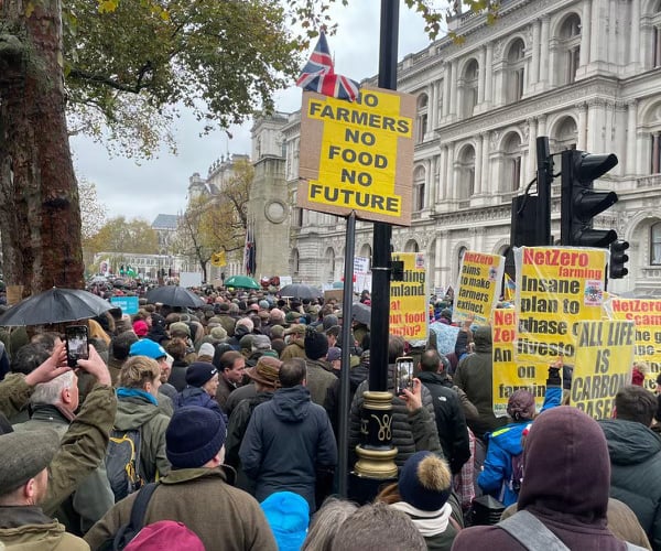 Farmers gather in central London to call on government to take action against new "tractor tax"