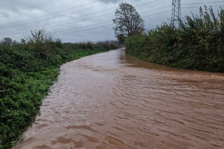 Nynehead Road suffers from severe flooding during Storm Bert as seen on Sunday, November 24