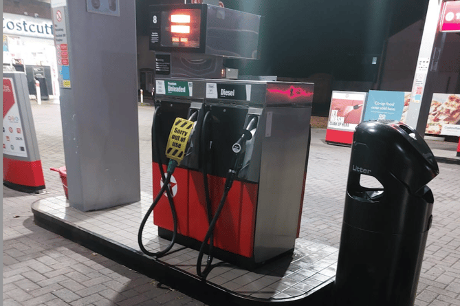 The Longforth Road Texaco petrol station had "out of use" signs on the unleaded pumps yesterday evening