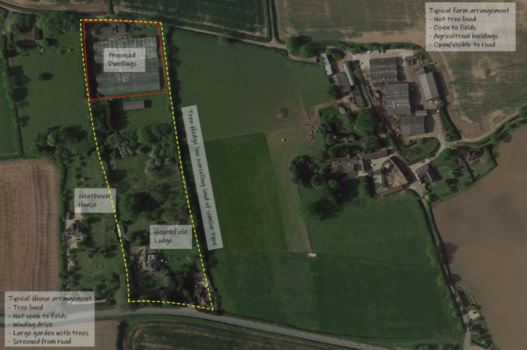 An annotated aerial view of the Heathfield Plant Nursery site in Oake. IMAGE: Malam Design.