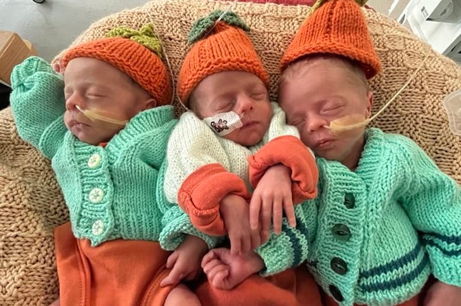 Left to right: Enzo, Cruz, Aljo. A couple who struggled to conceive for years said they "could not be happier" - after giving birth to identical triplets through IVF. Shannon, 29, and Ace Page, 28, turned to in vitro fertilization (IVF) treatment last year with the NHS and had their first embryo implanted at the end of March. The couple - who have been together for nine years - went for treatment in the hopes of having a child before they reached the age of 30. Returning to the hospital after seven weeks they were told they were going to have twins. 