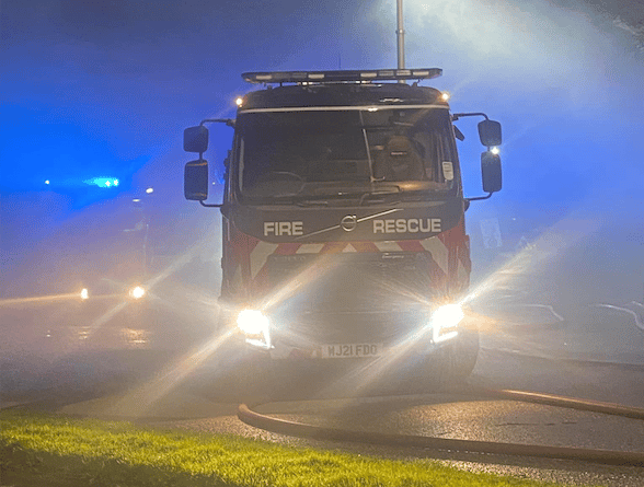 Fire crews from Wellington tackled a log cabin blaze near Uffculme in the early hours of Friday. PHOTO: DSFR.