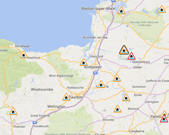 Flood warnings issued across Somerset after weekend weather