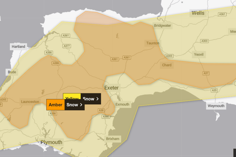 Amber snow warnings in the south west