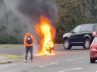 Video shows moped after it burst into flames on Wellington roundabout