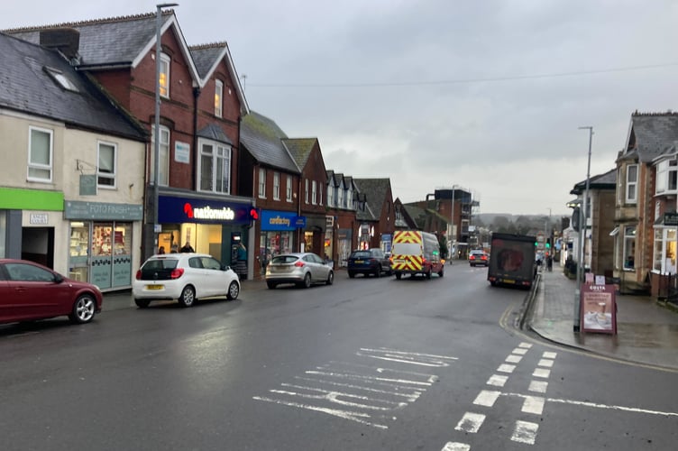 The aftermath of flooding on the A30 in Chard town centre 