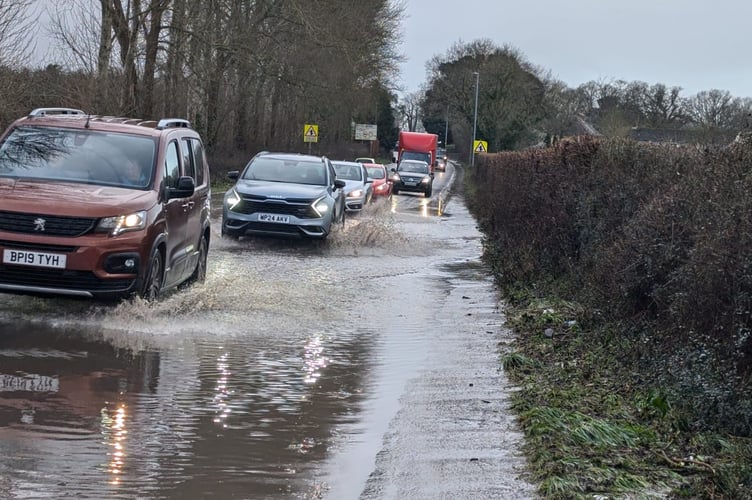 Stretches of the A38 are flooded but passable