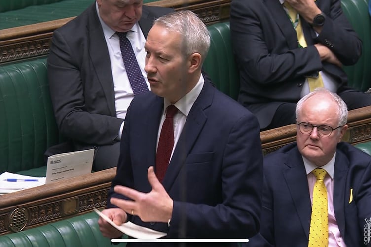 Gideon Amos, MP for Taunton and Wellington, taking part in a debate on Post Offices in Parliament recently