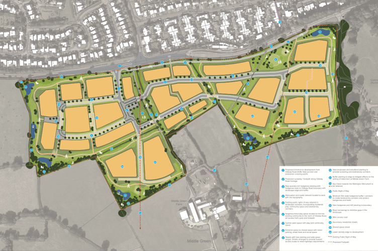 A proposed masterplan of the site to the south of Wellington Relief Road on which developers want to build houses. IMAGE: Wellington LVA.