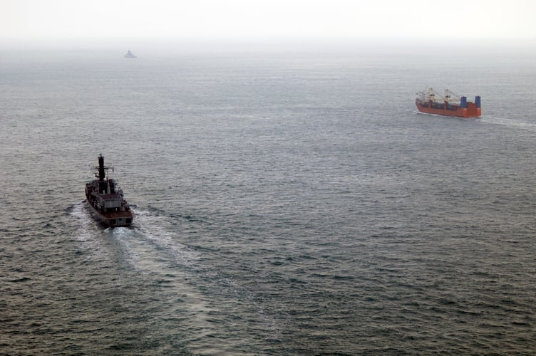 Royal Navy frigate HMS Somerset (left) monitors the progress of Russian cargo vessel Baltic Leader and escorting corvette Boikiy as the latter disappears into the Channel mist.    The Royal Navy said Wednesday (5 March 2025) has completed a three-day operation monitoring a Russian task group in UK waters. HMS Somerset watched every move as Russian corvette Boikiy escorted merchant vessel Baltic Leader on its voyage from Syria through the English Channel and North Sea. The British Type 23 frigate utilised its powerful sensors and radars to report on Russian movements, launching her Merlin helicopter from 814 Naval Air Squadron to gather valuable information from the sky.
